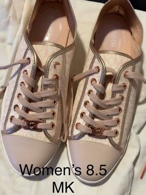 Michael Kors Blush Pink Low-Top Lace-Up Sneakers with Rose-Gold Accents